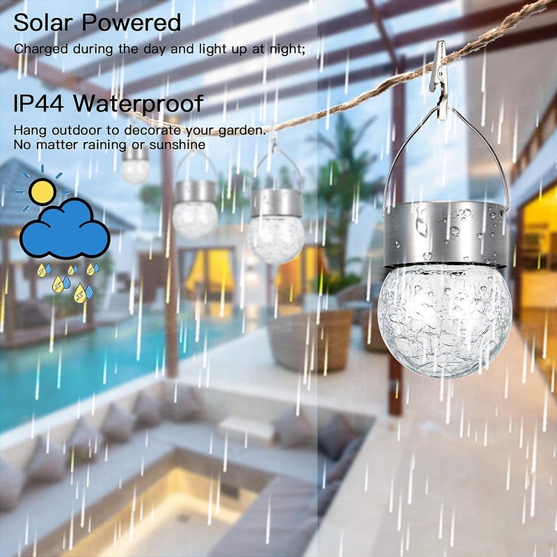 SUNWIND Hanging Solar Ball Lights Outdoor - 8 Pack Cracked Glass Decorative Garden Lights Waterproof Solar Lanterns for Yard, Patio, Fence, Tree, or Holiday Decoration(White) - Image 4